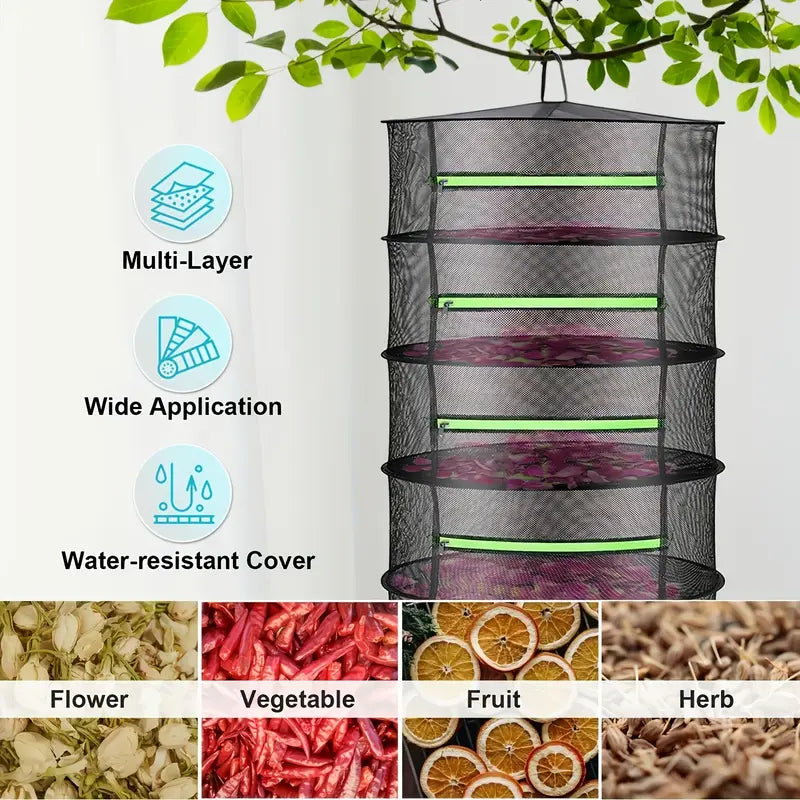 Foldable drying basket for fruits, vegetables, and herbs – Multi-tier net storage for quick drying process