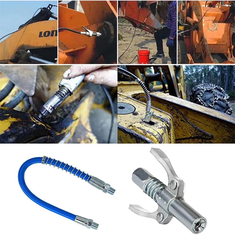 Powerful lock on grease connections with spring flex lines
