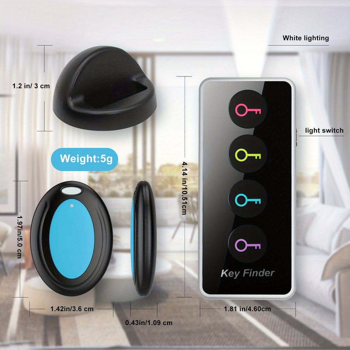 4-in-1 Key Finder with LED Flashlight and Color-Coded Receivers – Compact Key Locator for Keys, Remote Controls, and More