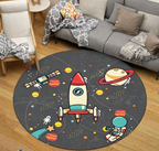 Children Space Pattern Carpet Black and Blue Polyester Carpet Washable Pet-Friendly Non-Slip Rug for Children's Room