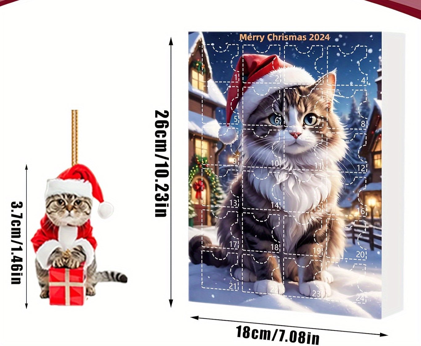 Vintage Cats Advent Calendar – 24-piece Christmas Calendar with Acrylic Hang Tags