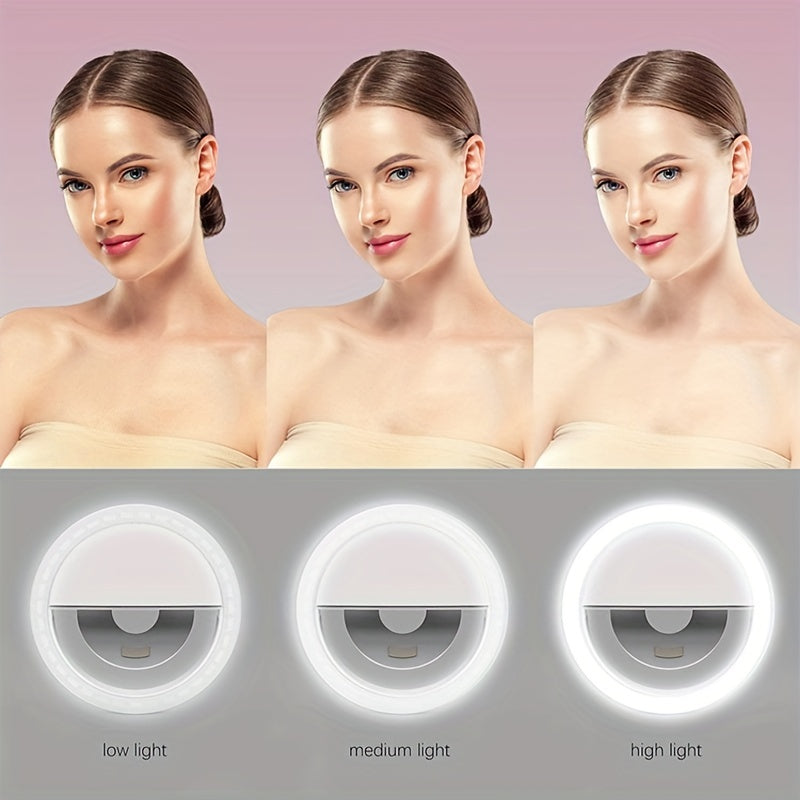 LED Selfie Ring Light with Rechargeable Battery - Perfect Circle Lighting for Makeup and Photography, Compatible with Phones and Computers