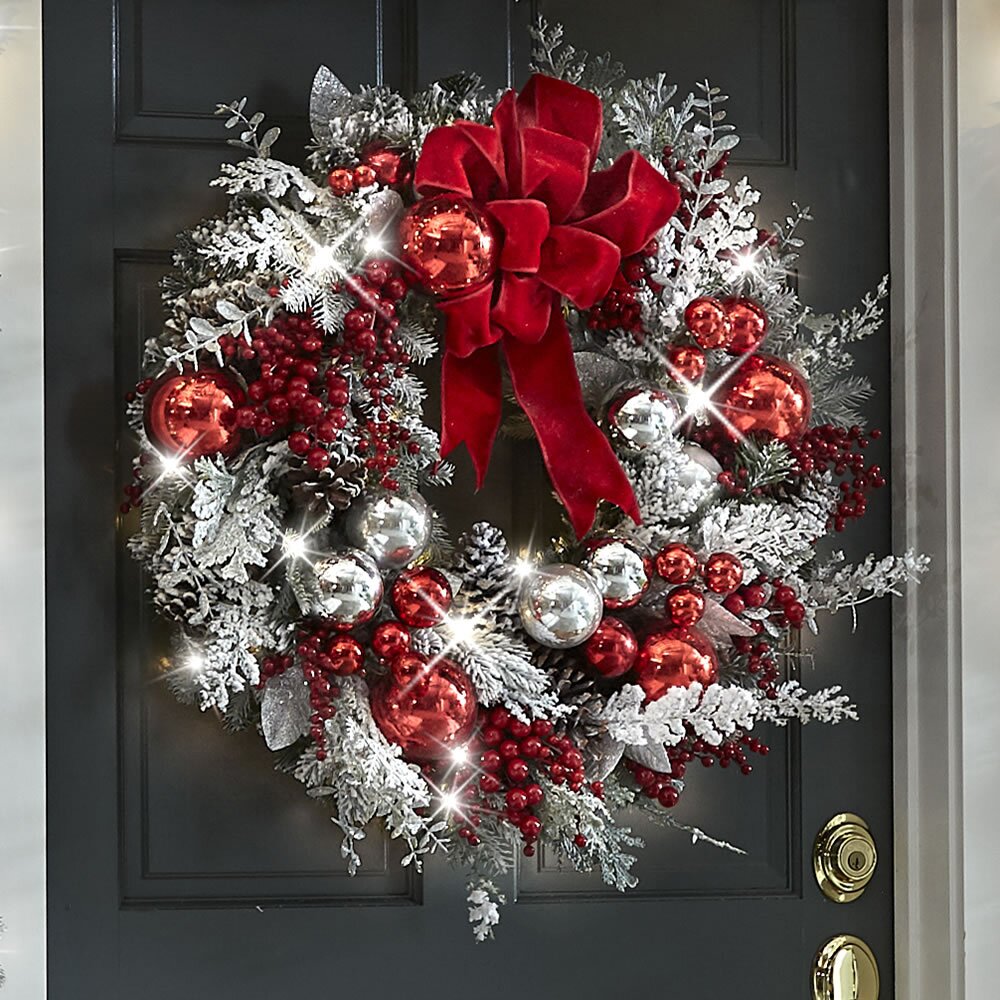 Cordless Prelit Holiday Trim | LED Lights, Auto-Timer & Premium Red/White Decor