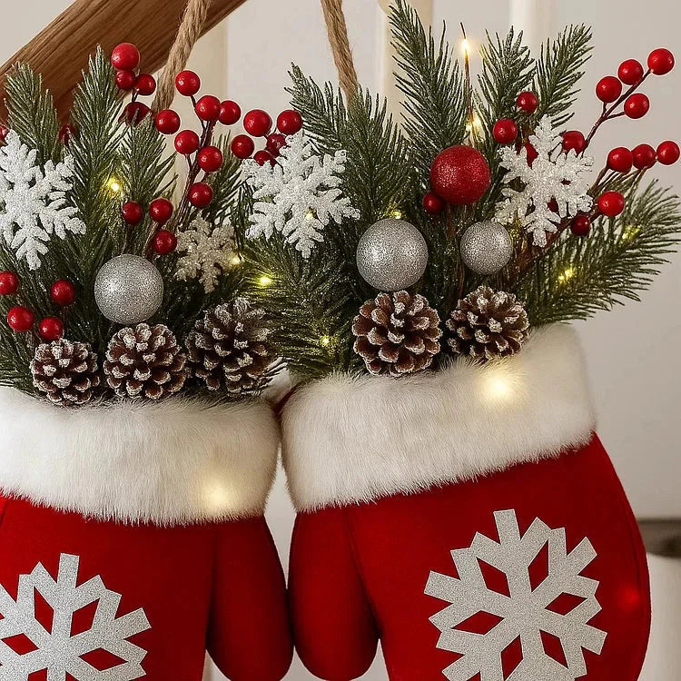 Pre-lit Christmas wreath in mitten shape – 120 LEDs with timer function