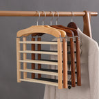 Space-saving wooden multi-pants hanger