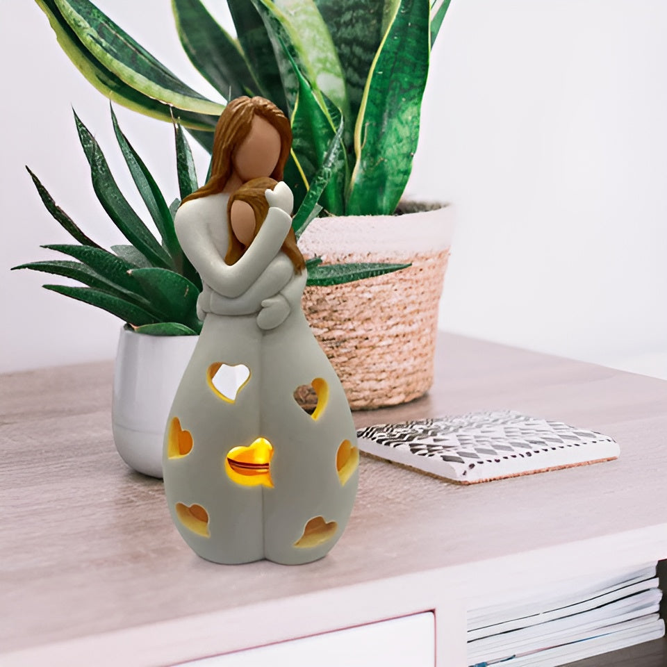 Embracing Mother Daughter Figure Flickering Candle Holder - LoveGlow