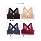 Bra with front closure and crossed straps