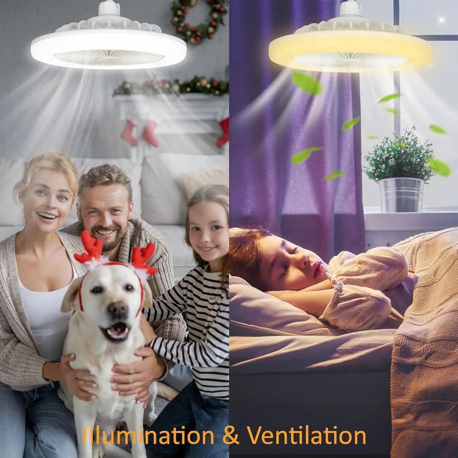 2-in-1 Ceiling Lamp with Fan – Controllable via Remote Control
