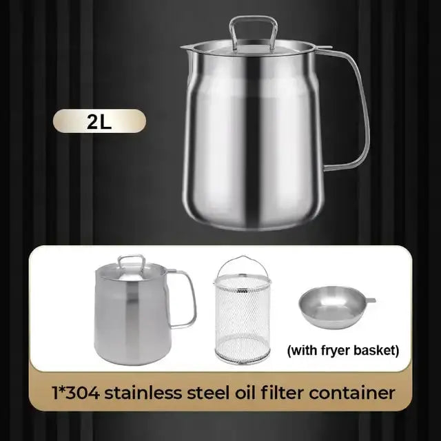 2-in-1 Stainless Steel Fat Filter Pot – Frying & Oil Straining in One