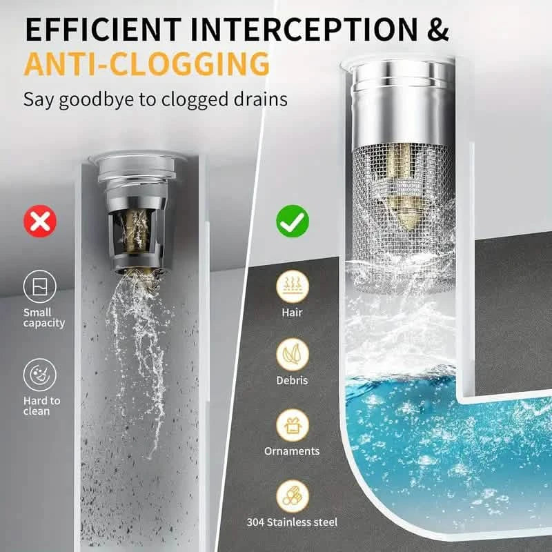 2-Pack: Pop-Up Wash Basin Plugs with Stainless Steel Strainer and Hair Strainer