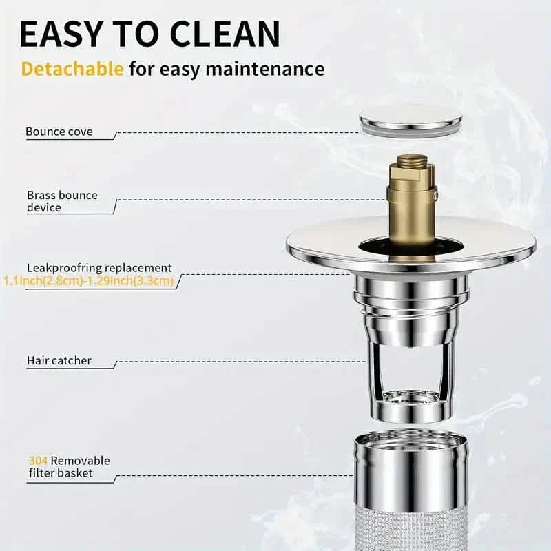 2-Pack: Pop-Up Wash Basin Plugs with Stainless Steel Strainer and Hair Strainer