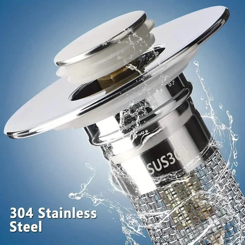 2-Pack: Pop-Up Wash Basin Plugs with Stainless Steel Strainer and Hair Strainer