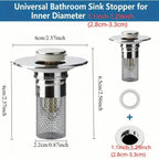 2-Pack: Pop-Up Wash Basin Plugs with Stainless Steel Strainer and Hair Strainer