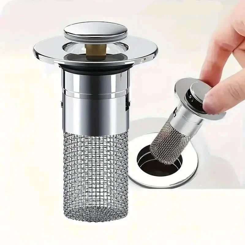 2-Pack: Pop-Up Wash Basin Plugs with Stainless Steel Strainer and Hair Strainer