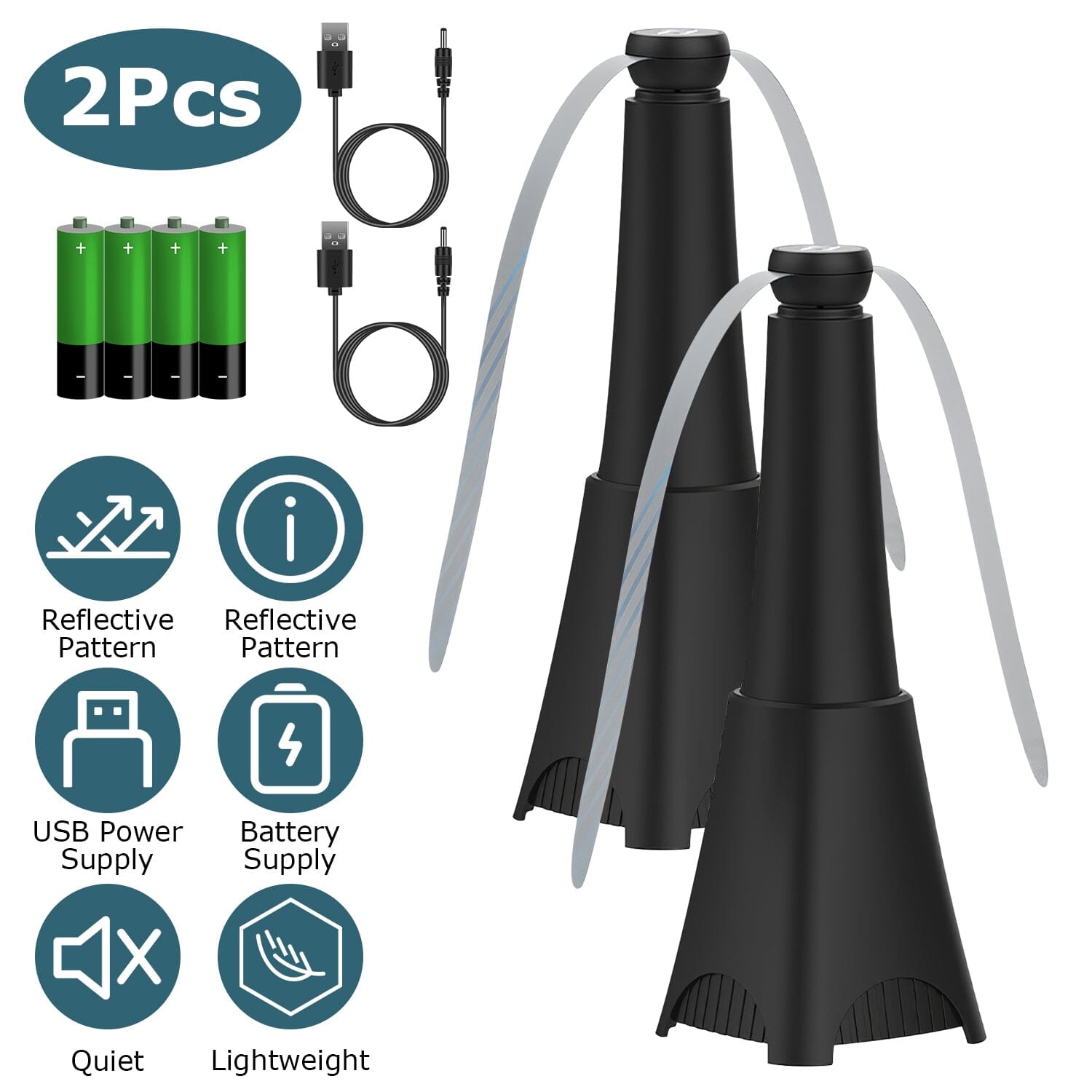 2-pack: Carrying fan with reflective fly repellent, rechargeable battery operated