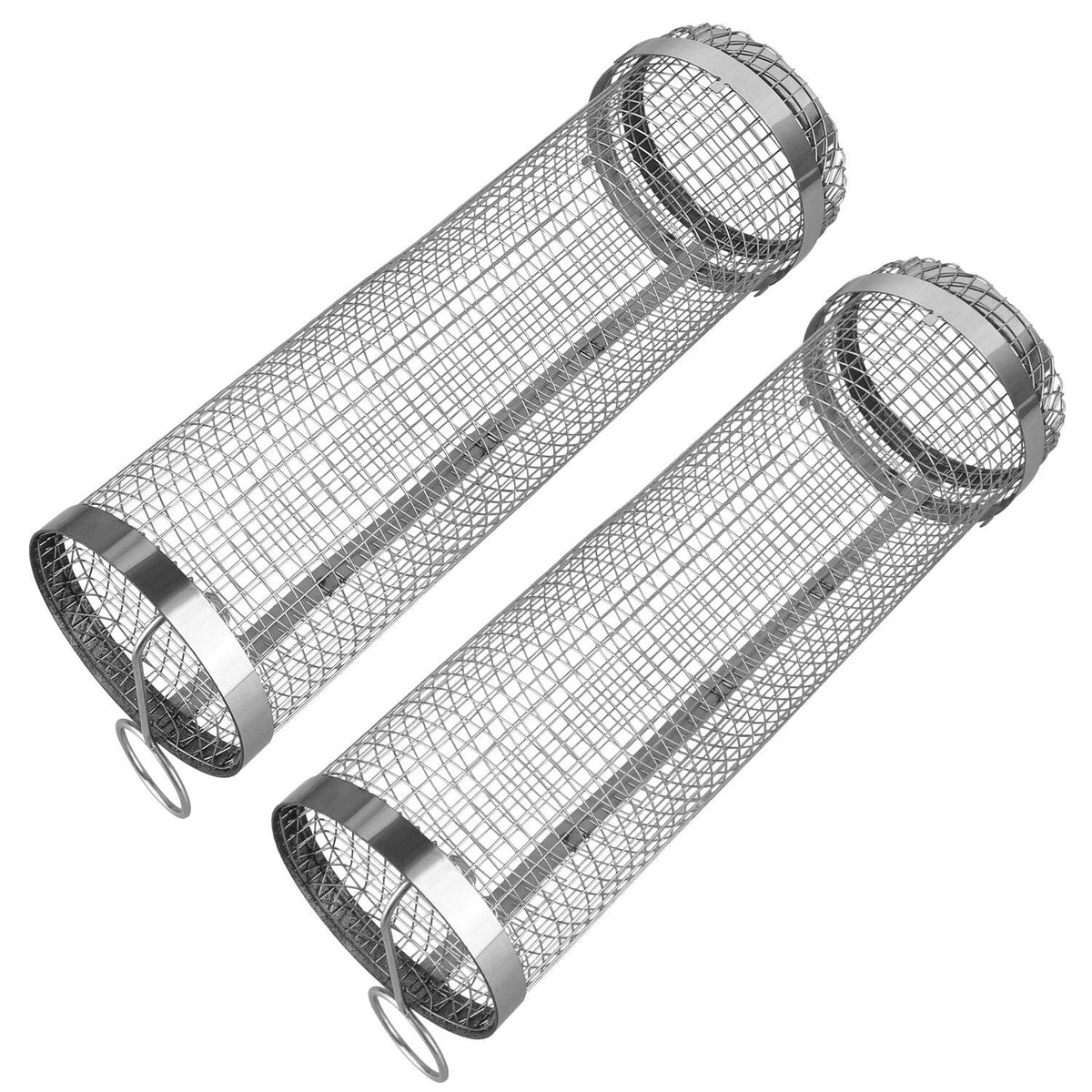 2-piece: Portable BBQ Rolling Basket Round Stainless Steel Grill