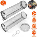2-piece: Portable BBQ Rolling Basket Round Stainless Steel Grill