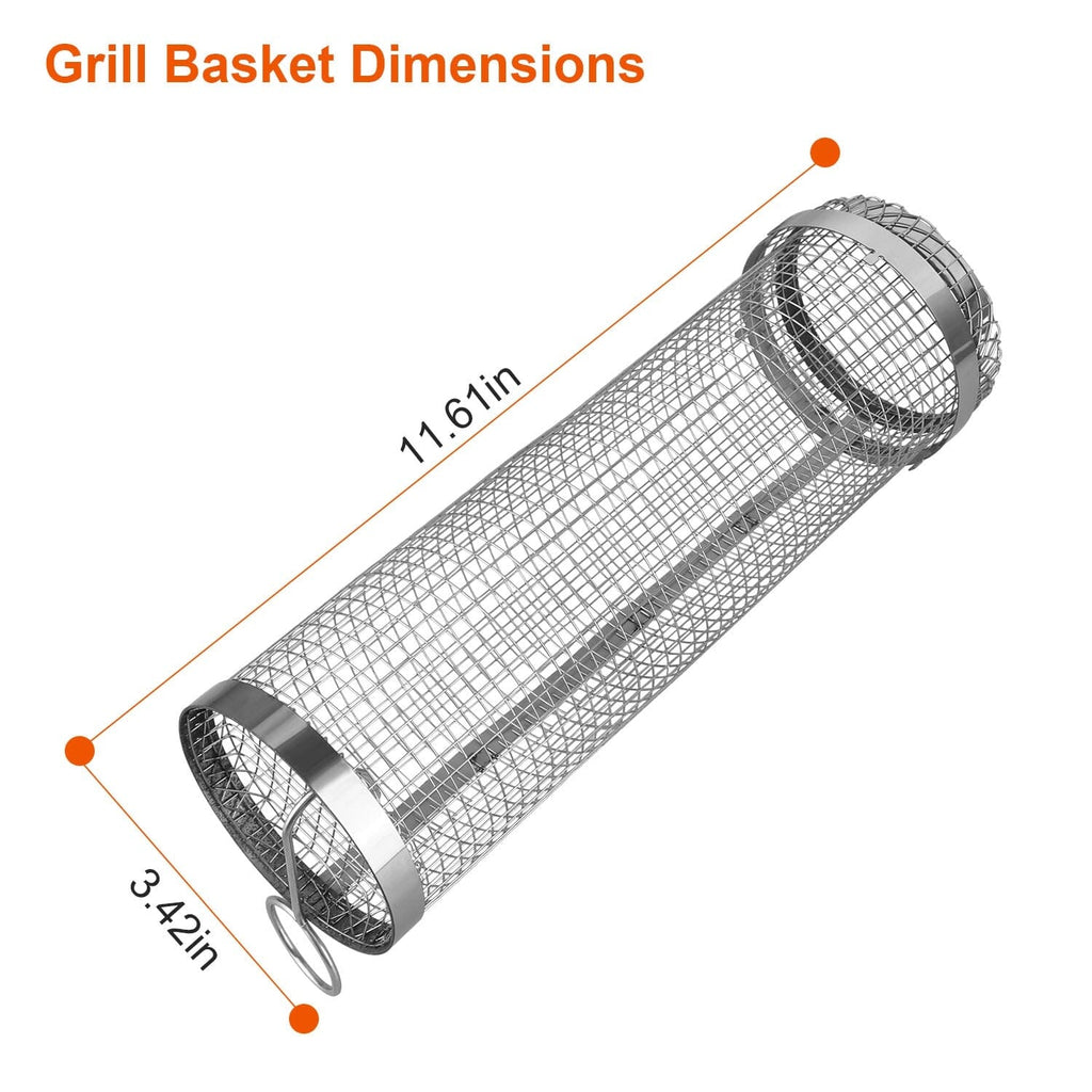 2-piece: Portable BBQ Rolling Basket Round Stainless Steel Grill