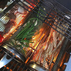 2-piece: Portable BBQ Rolling Basket Round Stainless Steel Grill