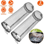 2-piece: Portable BBQ Roll Cart Round Stainless Steel Grill