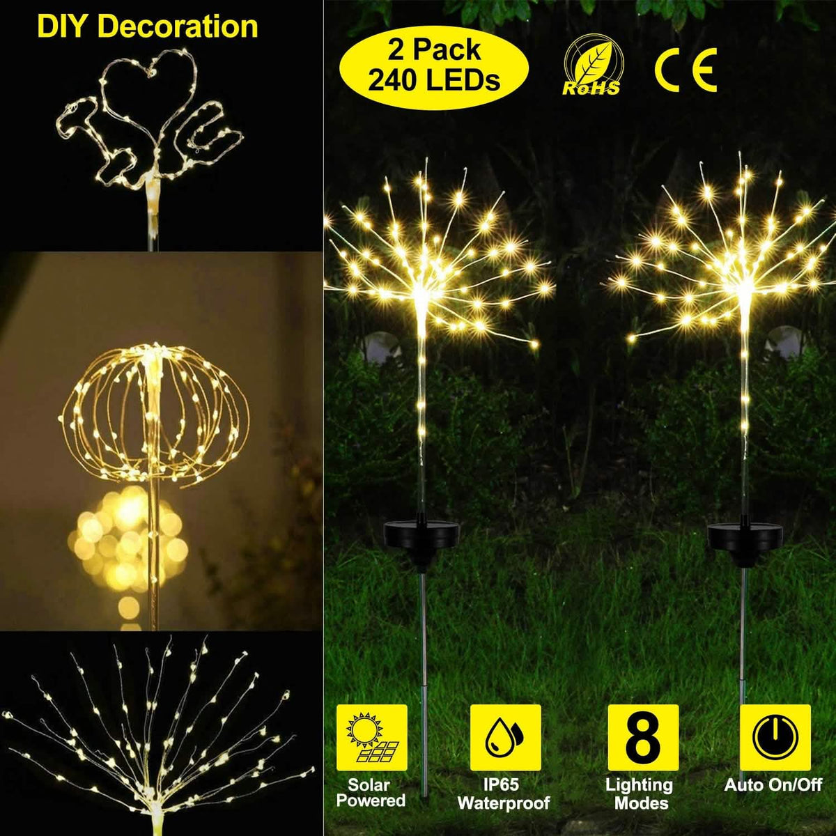 2-piece: Solar-powered star explosion garden lights