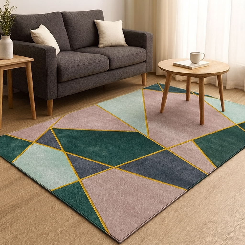 Rug Modern Geometric Polyester Washable Non Slip