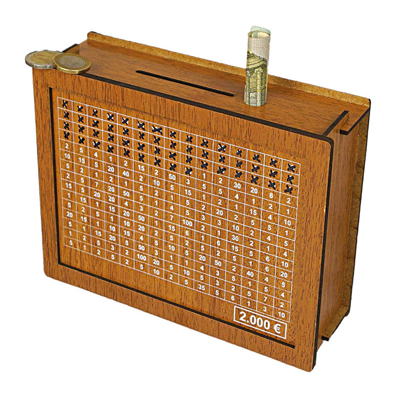 Wood savings box with engraved figures
