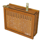 Wood savings box with engraved figures