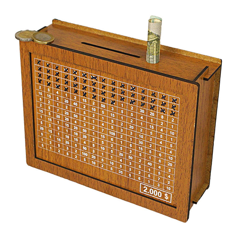 Wood savings box with engraved figures