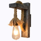 Rope Gray Wall Hanging Lamp Bare Bulb 1 Light Industrial Style Wall Lighting Ideas with Wood L-Arm
