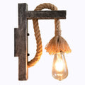 Rope Gray Wall Hanging Lamp Bare Bulb 1 Light Industrial Style Wall Lighting Ideas with Wood L-Arm