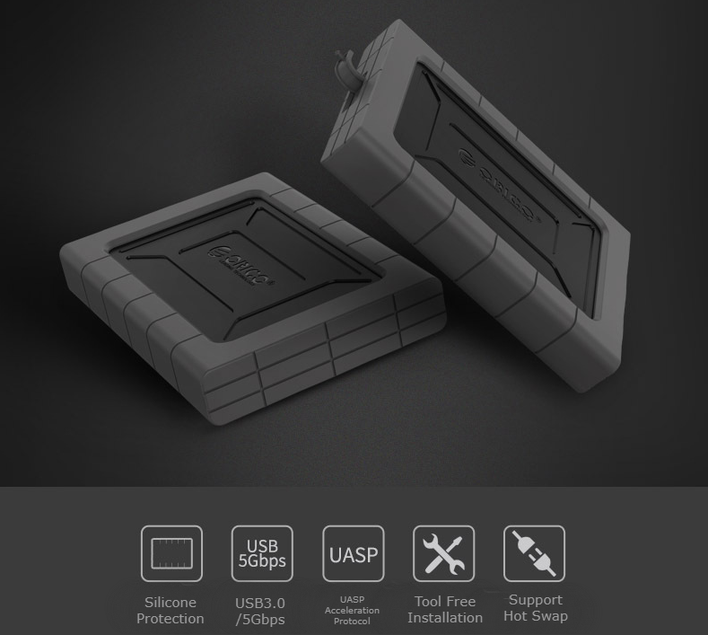 Tool-Free 2.5" USB 3.0 External Hard Drive Case, Hard Drive Enclosure with 5Gbps High-Speed, for SSD HDD & Support UASP SATA III