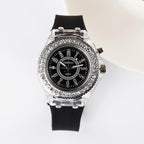 2019 Fashion Silicone Diamond Rhinestone Watch LED Luminous Colorful Lights Watch Women Ladies Quartz Wristwatch