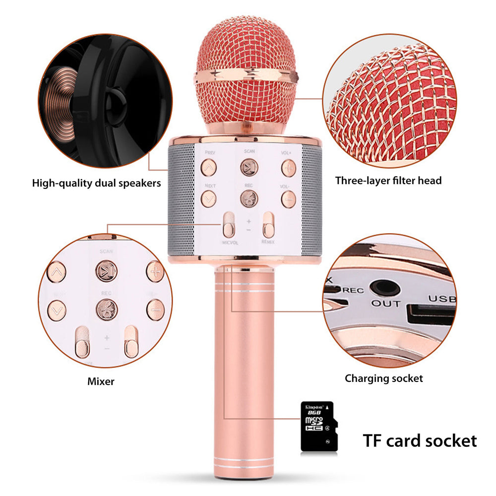 Rechargeable wireless Bluetooth karaoke microphone