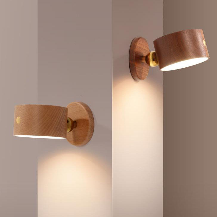 Simple wood USB rechargeable touch magnet LED night light wall sconce lamp