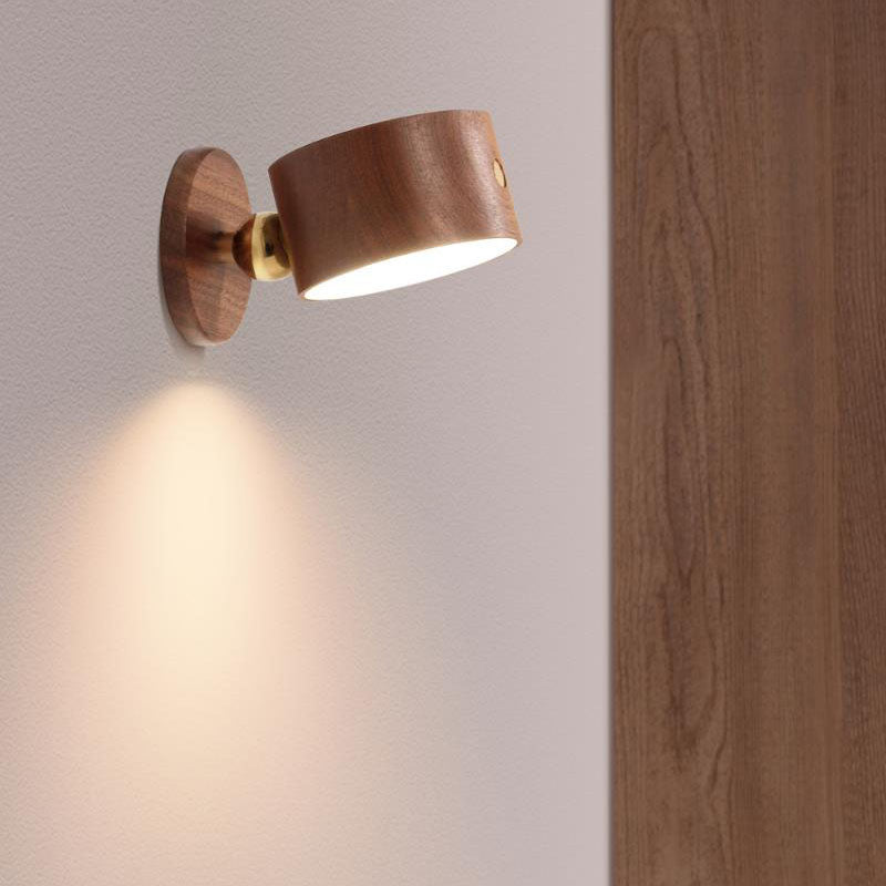 Simple wood USB rechargeable touch magnet LED night light wall sconce lamp