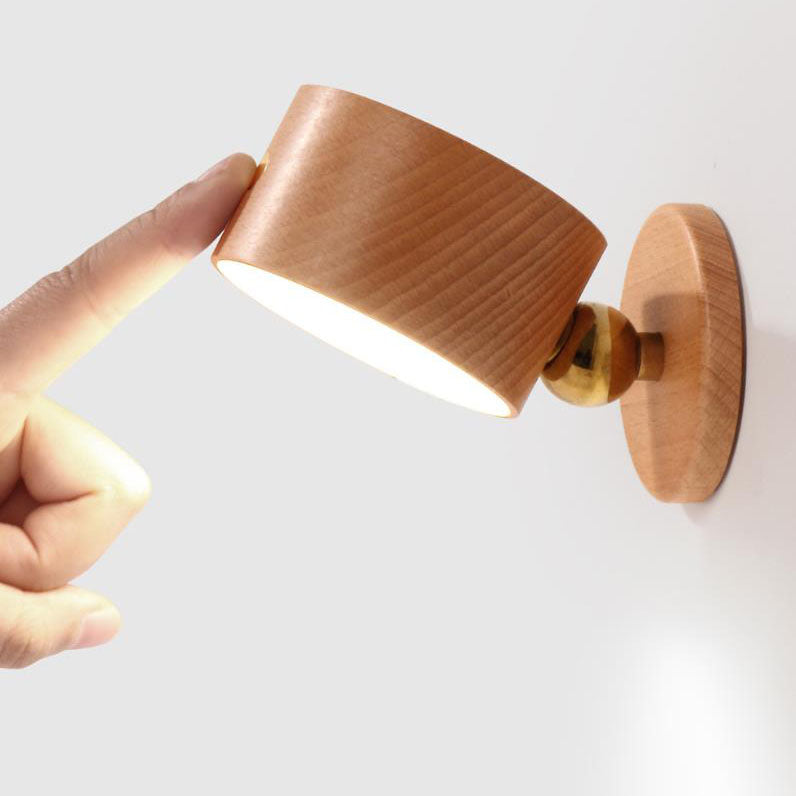 Simple wood USB rechargeable touch magnet LED night light wall sconce lamp