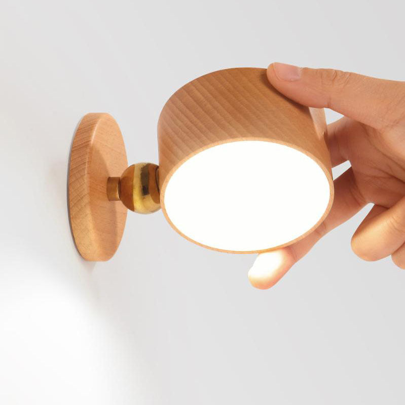 Simple wood USB rechargeable touch magnet LED night light wall sconce lamp