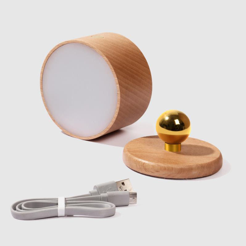 Simple wood USB rechargeable touch magnet LED night light wall sconce lamp