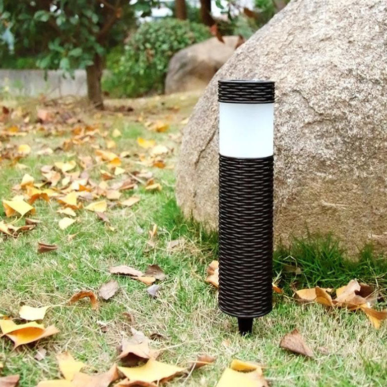 Outdoor Solar Rattan Cylindrical LED Garden Lawn In-ground Landscape Light