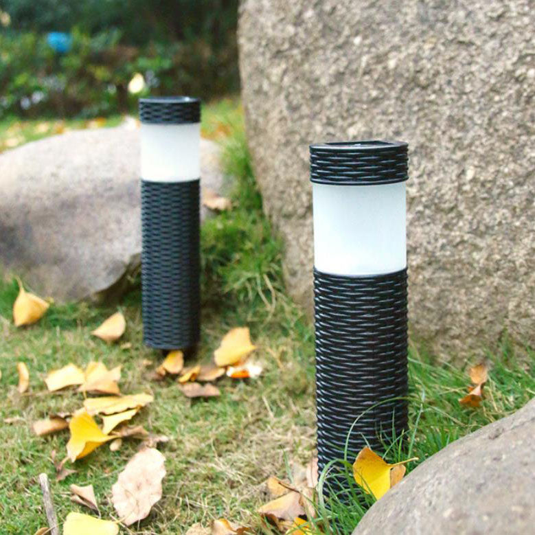 Outdoor Solar Rattan Cylindrical LED Garden Lawn In-ground Landscape Light
