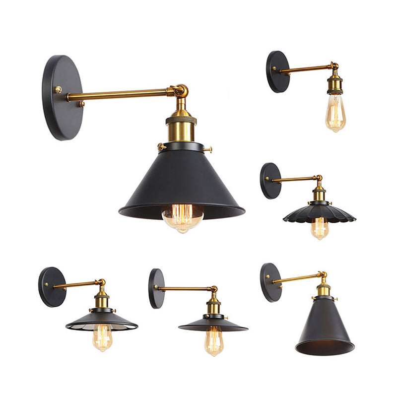 Metal straight arm wall lighting fixture factory 1 bulb dining room wall lamp in black and brass