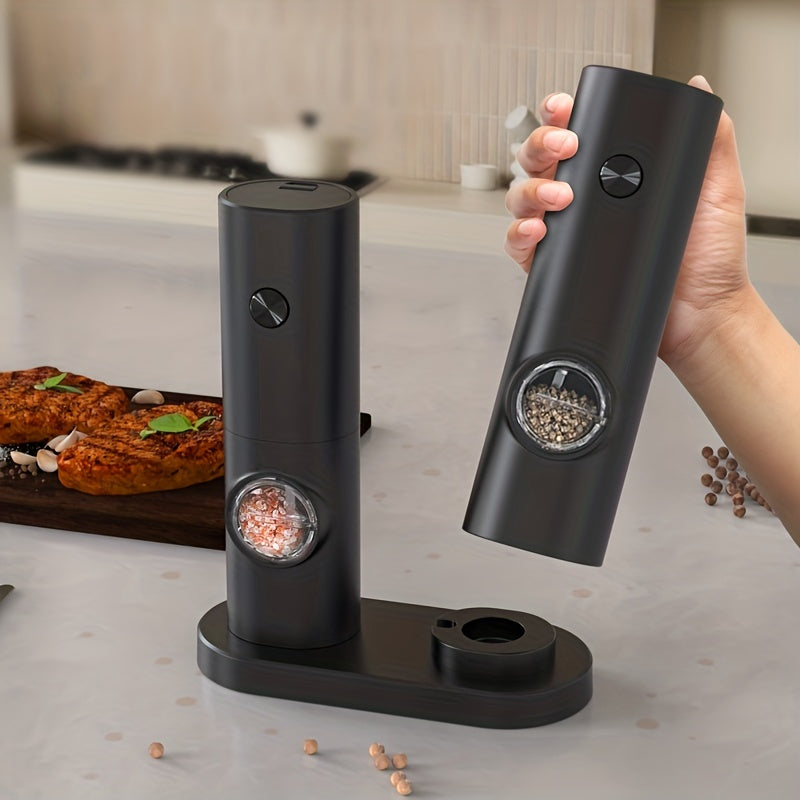 Electric Pepper and Salt Grinder Set with Adjustable Coarseness and LED Light