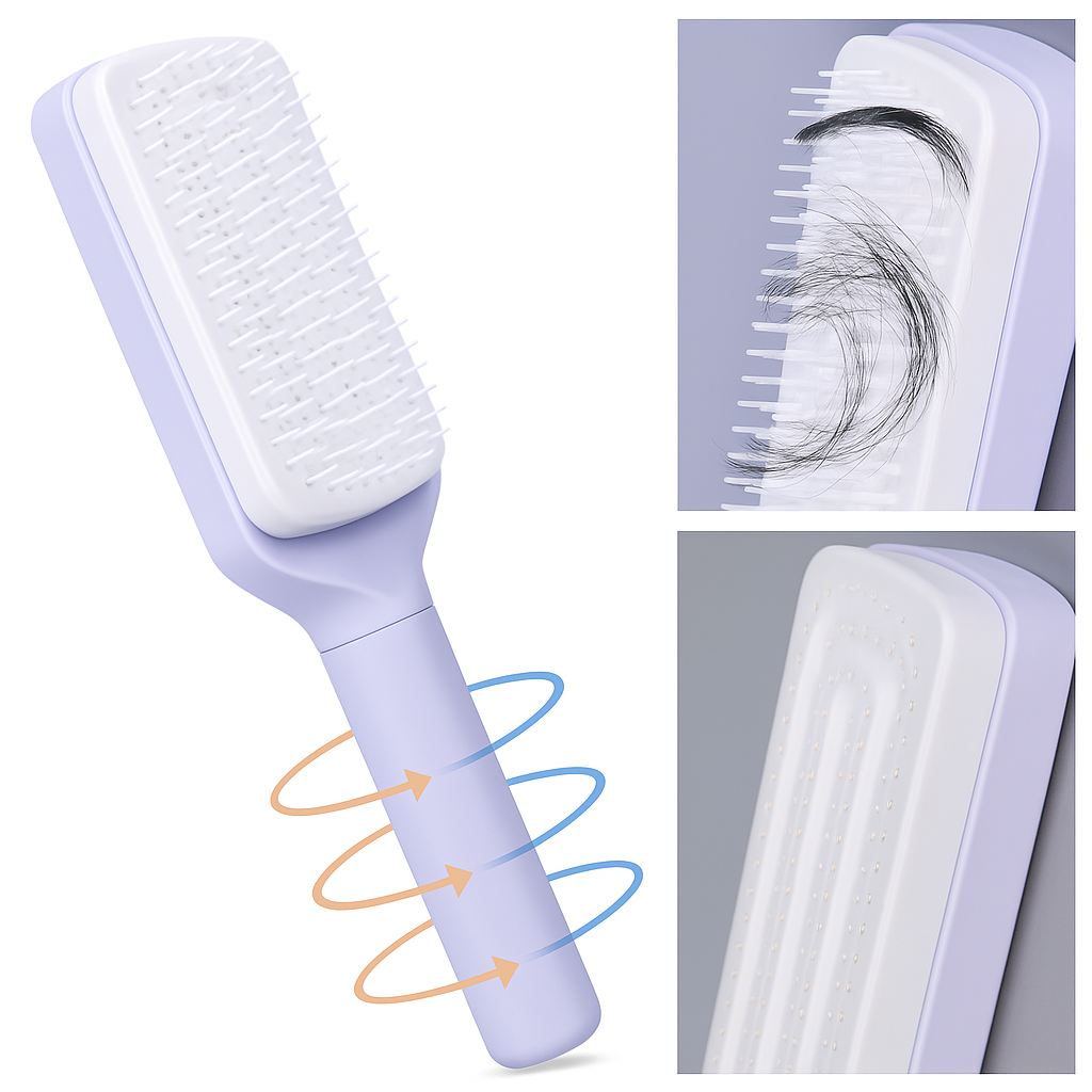 Cleaning Hairbrush – Gentle Detangle – Retractable Bristle Design – For All Hair Types & Busy Mornings