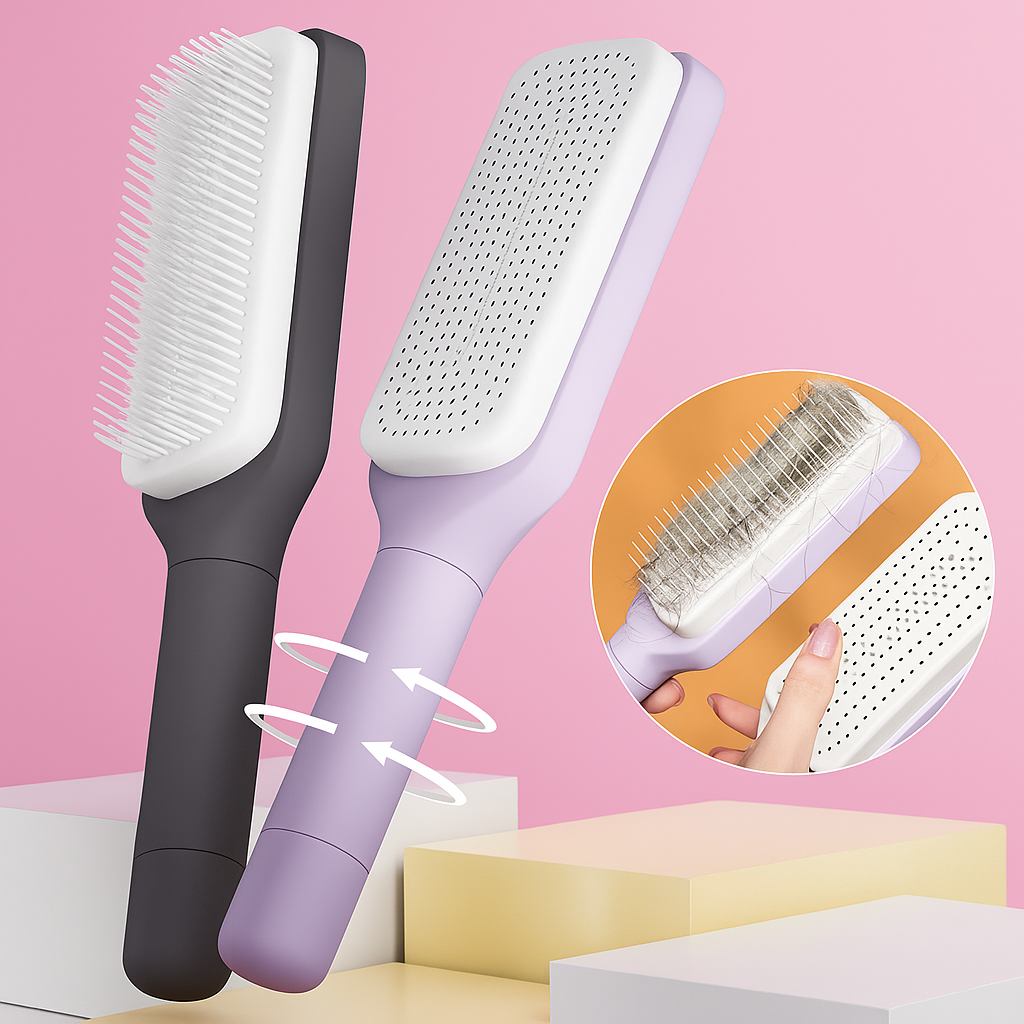 Cleaning Hairbrush – Gentle Detangle – Retractable Bristle Design – For All Hair Types & Busy Mornings