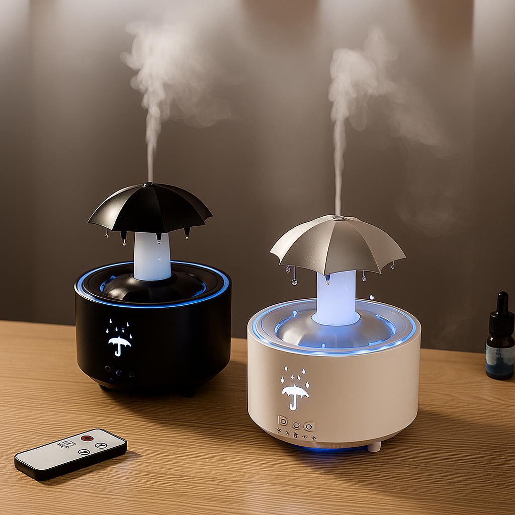Rotating Umbrella Mist – LED Night Light – Quiet Humidifier for Bedroom