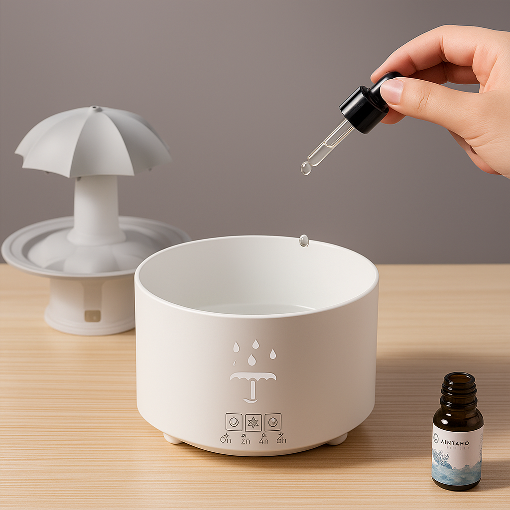 Rotating Umbrella Mist – LED Night Light – Quiet Humidifier for Bedroom
