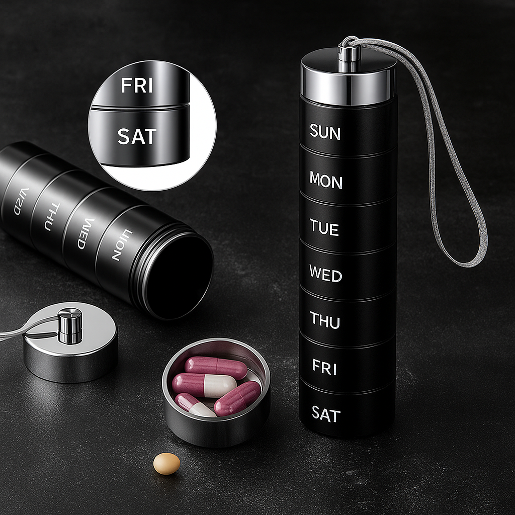 Moisture-Proof Metal Case – 7-Day Clear Label Design – Travel Friendly for Adults & Seniors