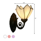 Handcrafted Glass Flowers Wall Light Mediterranean 1 Bulb Black Wall Mounted Lamp with Curved Arm