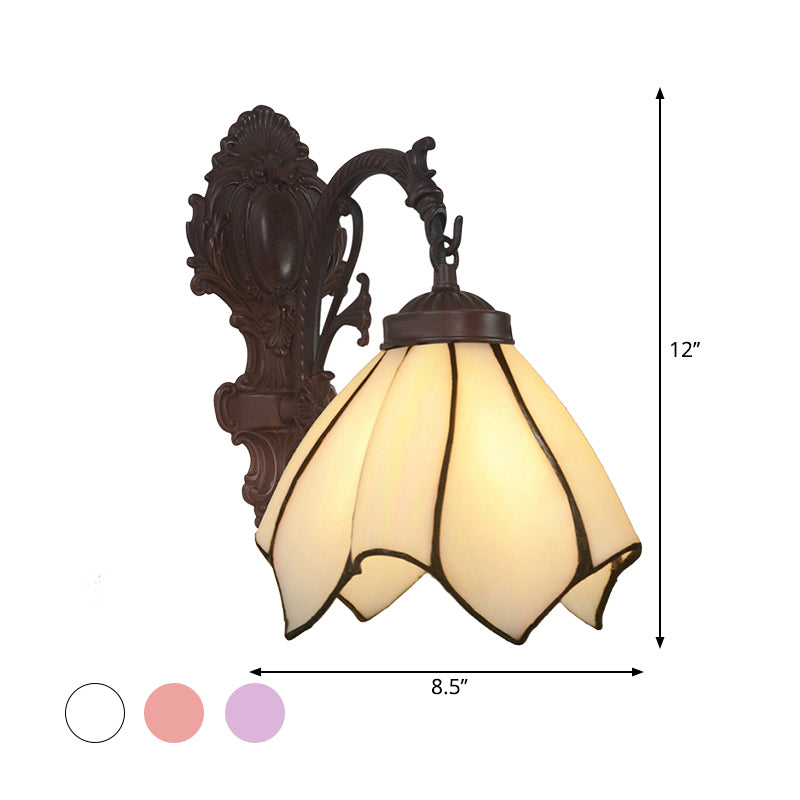 Handcrafted Glass Flowers Wall Light Mediterranean 1 Bulb Black Wall Mounted Lamp with Curved Arm